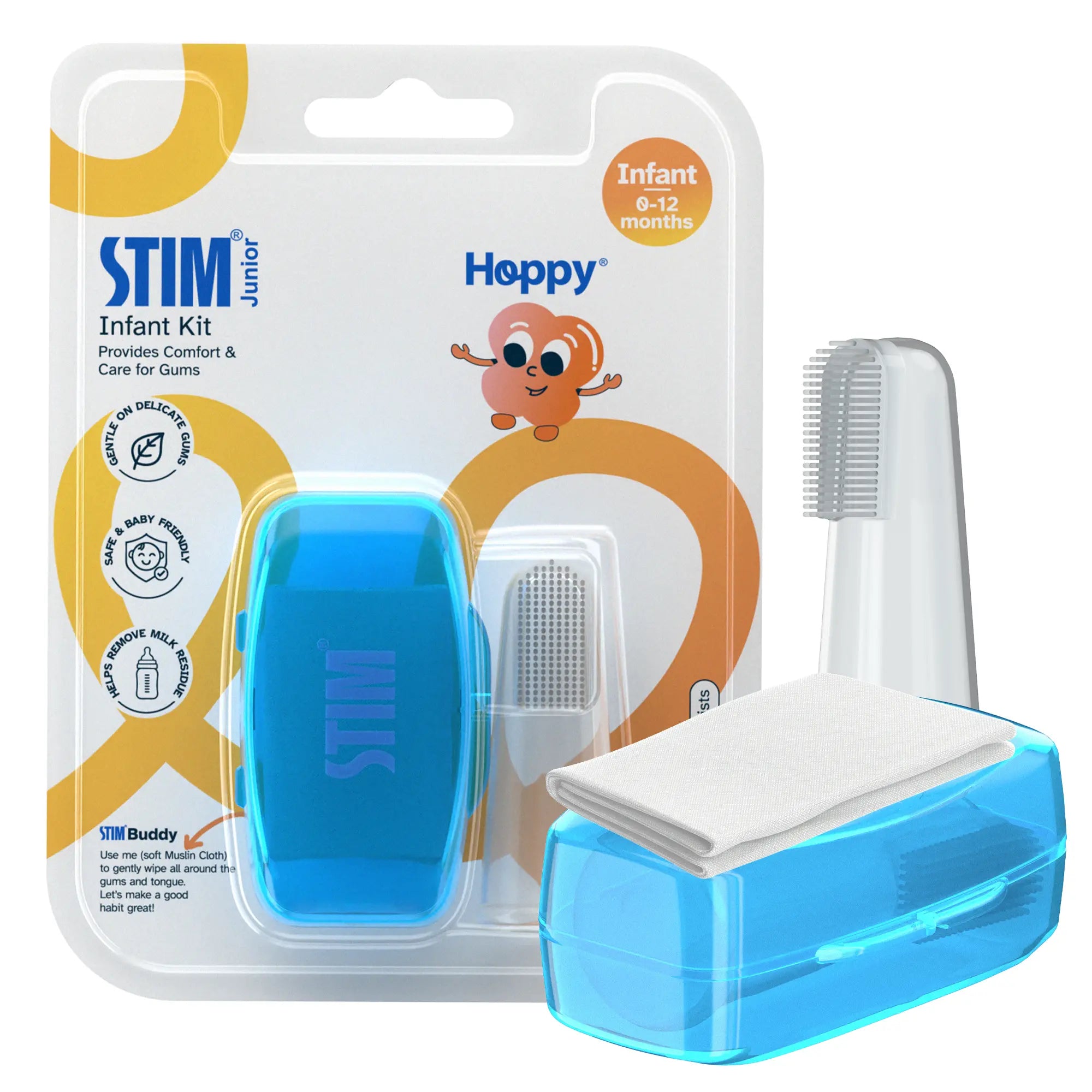 STIM Junior Infant Kit with Finger Brush and Muslin Cloth for babies aged 0–12 months