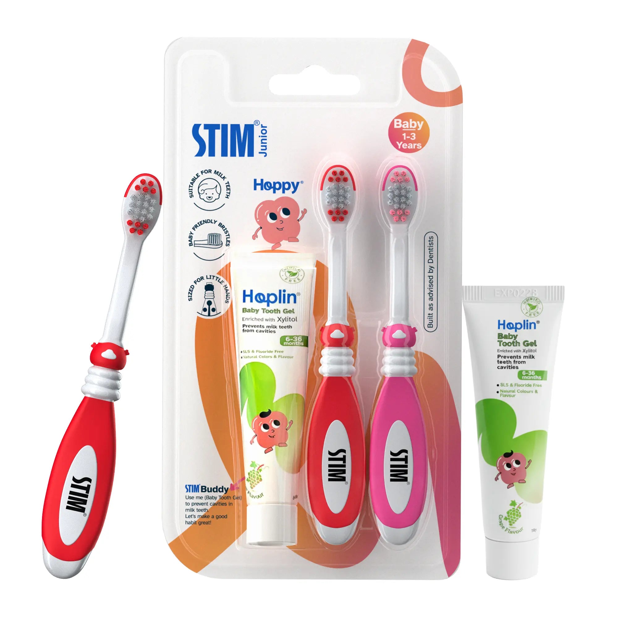 STIM Junior Baby Toothpaste with 15g Tooth Gel and baby toothbrush for ages 1–3 years