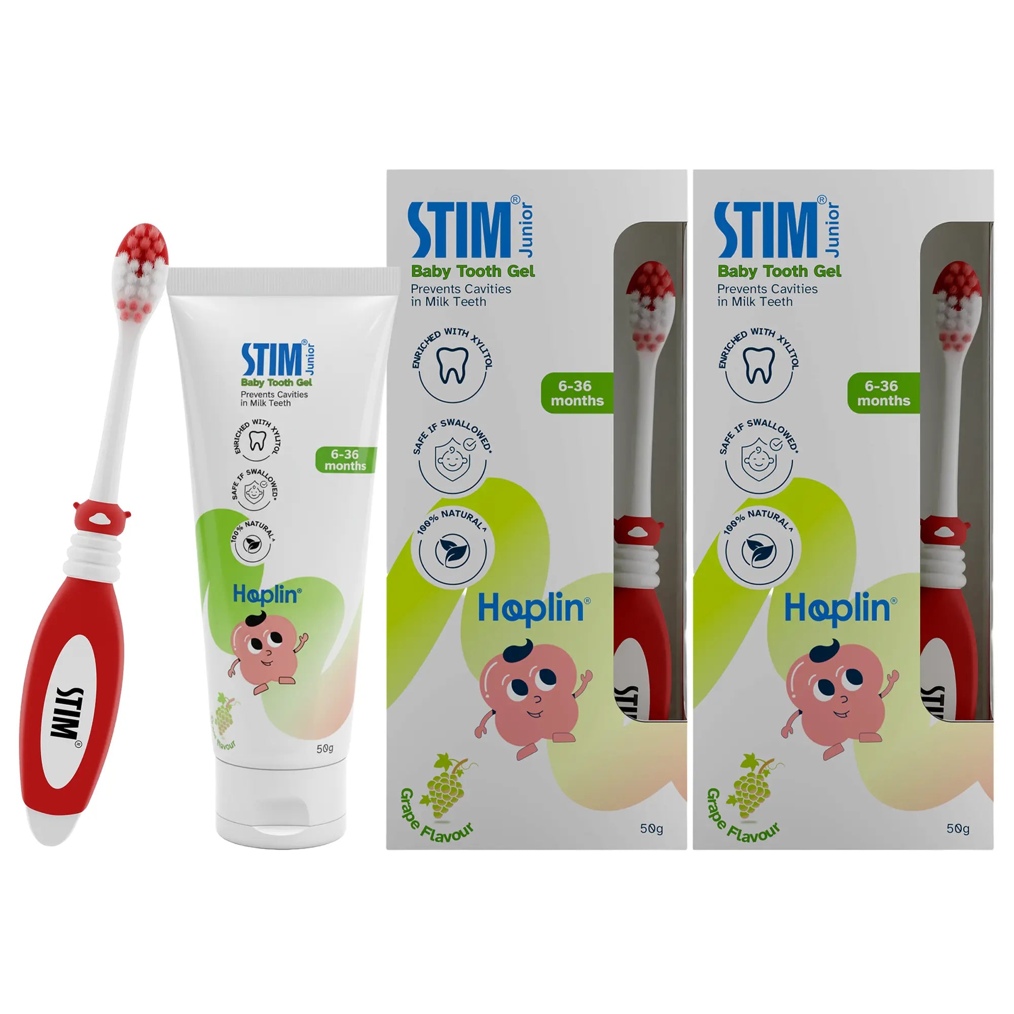 STIM Junior Baby Toothpaste 50g (Set of 2) with Gentle Brush for Ages 6–36 Months