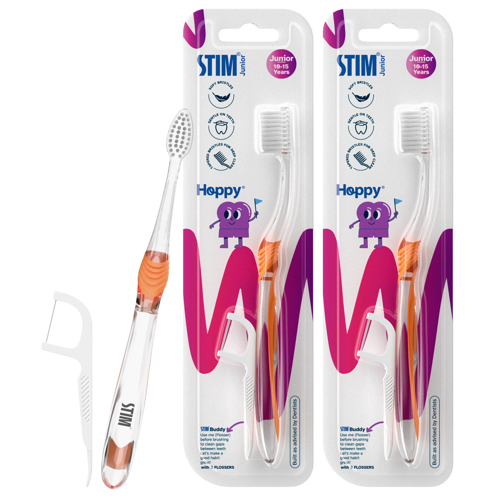 Junior Toothbrush with 3 Floss Picks (Set of 2)