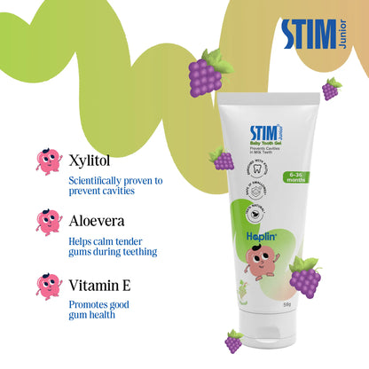 Toothpaste enriched with Xylitol to help prevent cavities in baby milk teeth