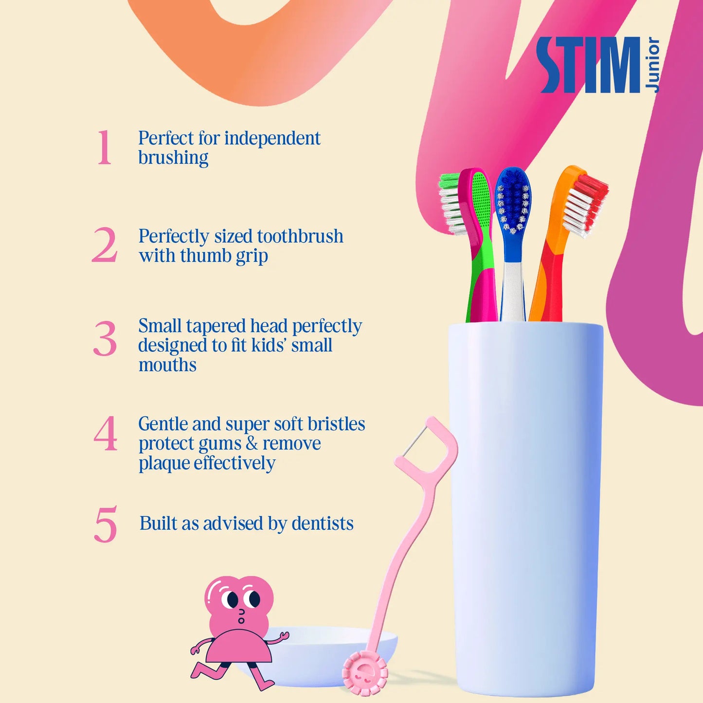 Benefits of Soft bristles designed to protect kids’ gums and remove plaque effectively