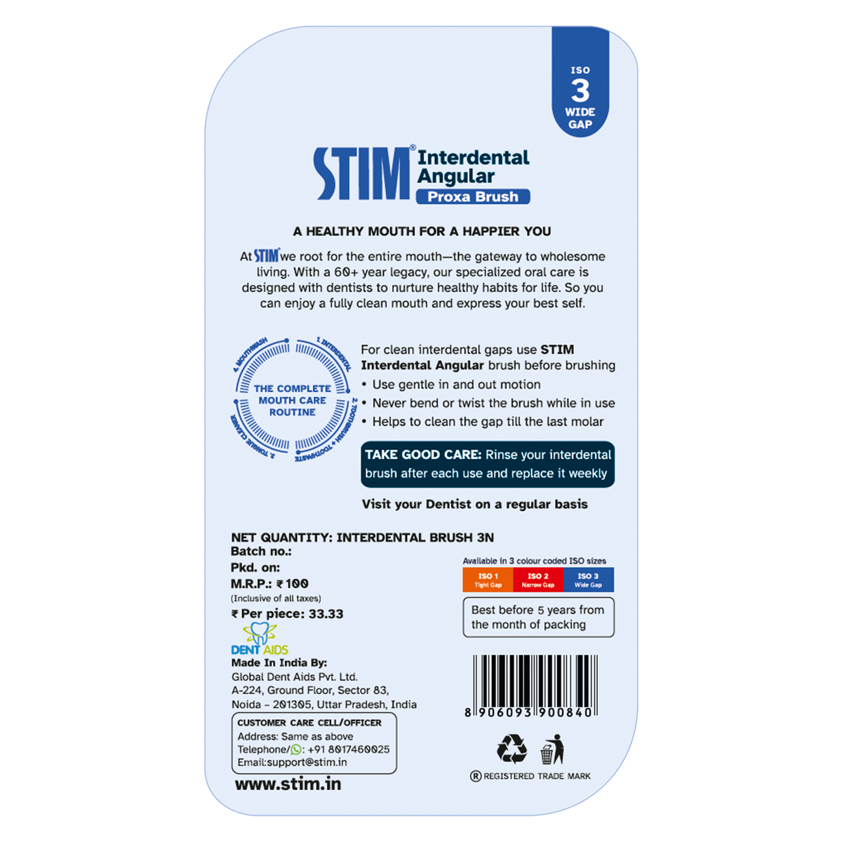 Interdental Brush for wide gaps (ISO 3) (Pack of 2)