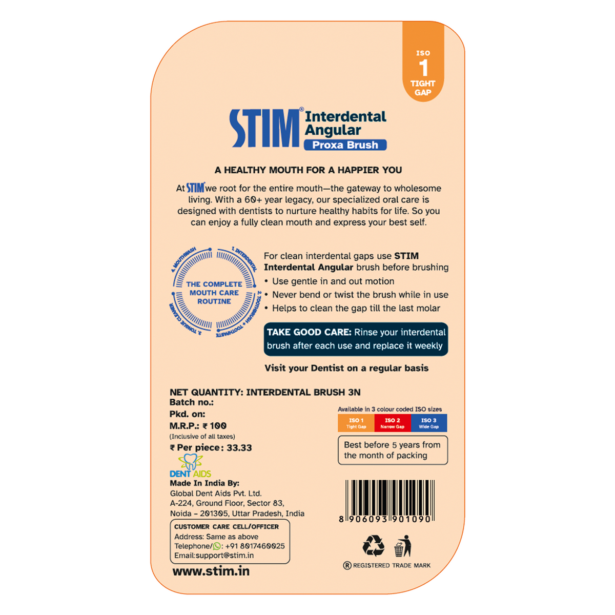 Interdental Brush for tight gaps (ISO 1) (Pack of 2)