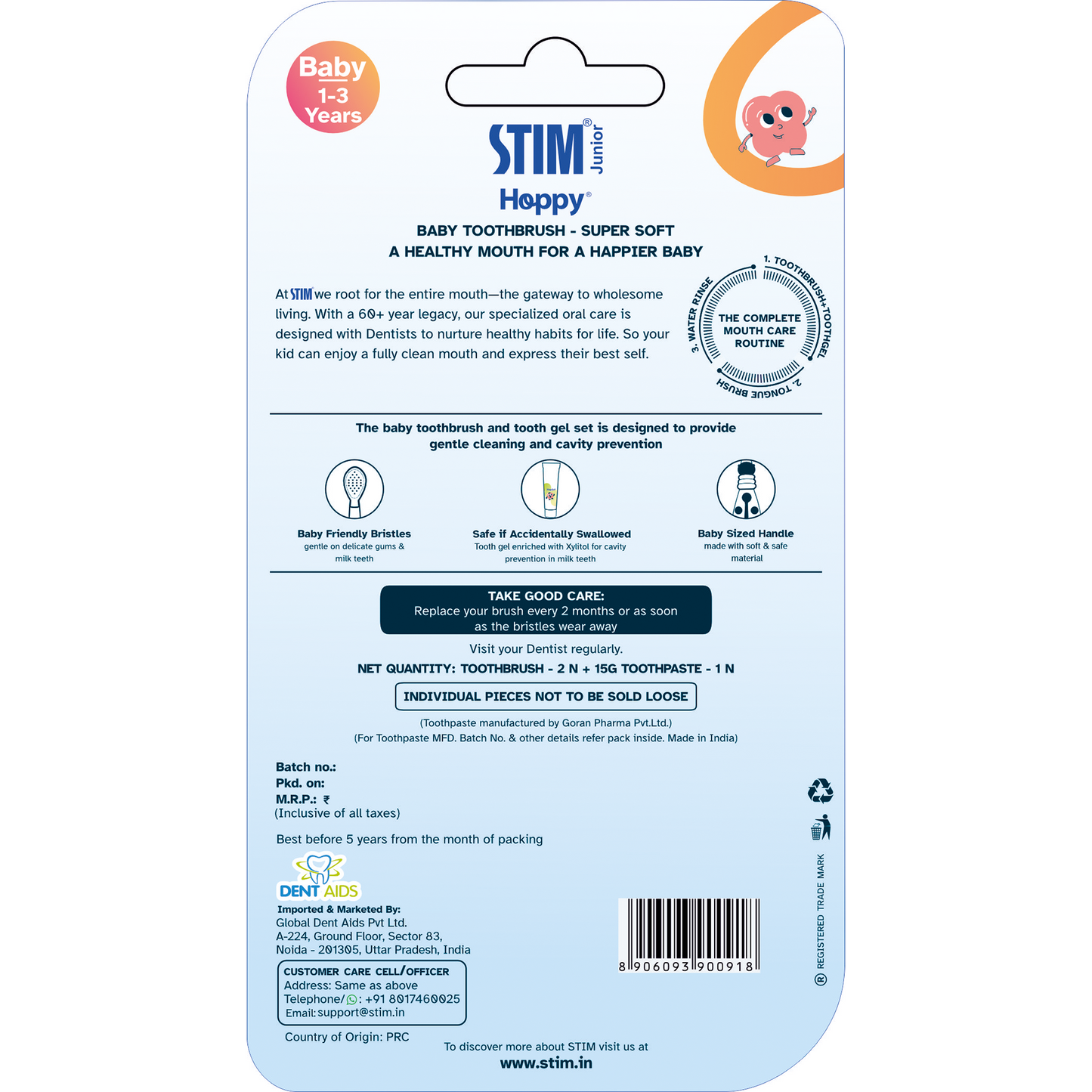 Baby Toothbrush (2 units) with 15g Tooth Gel Stim Junior