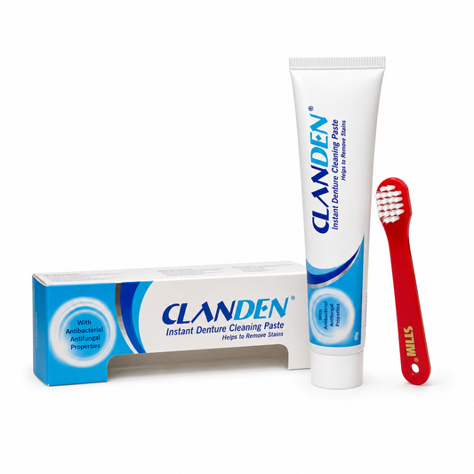 Clanden Denture Cleaning Paste 80g with Denture Brush Stim Brushes