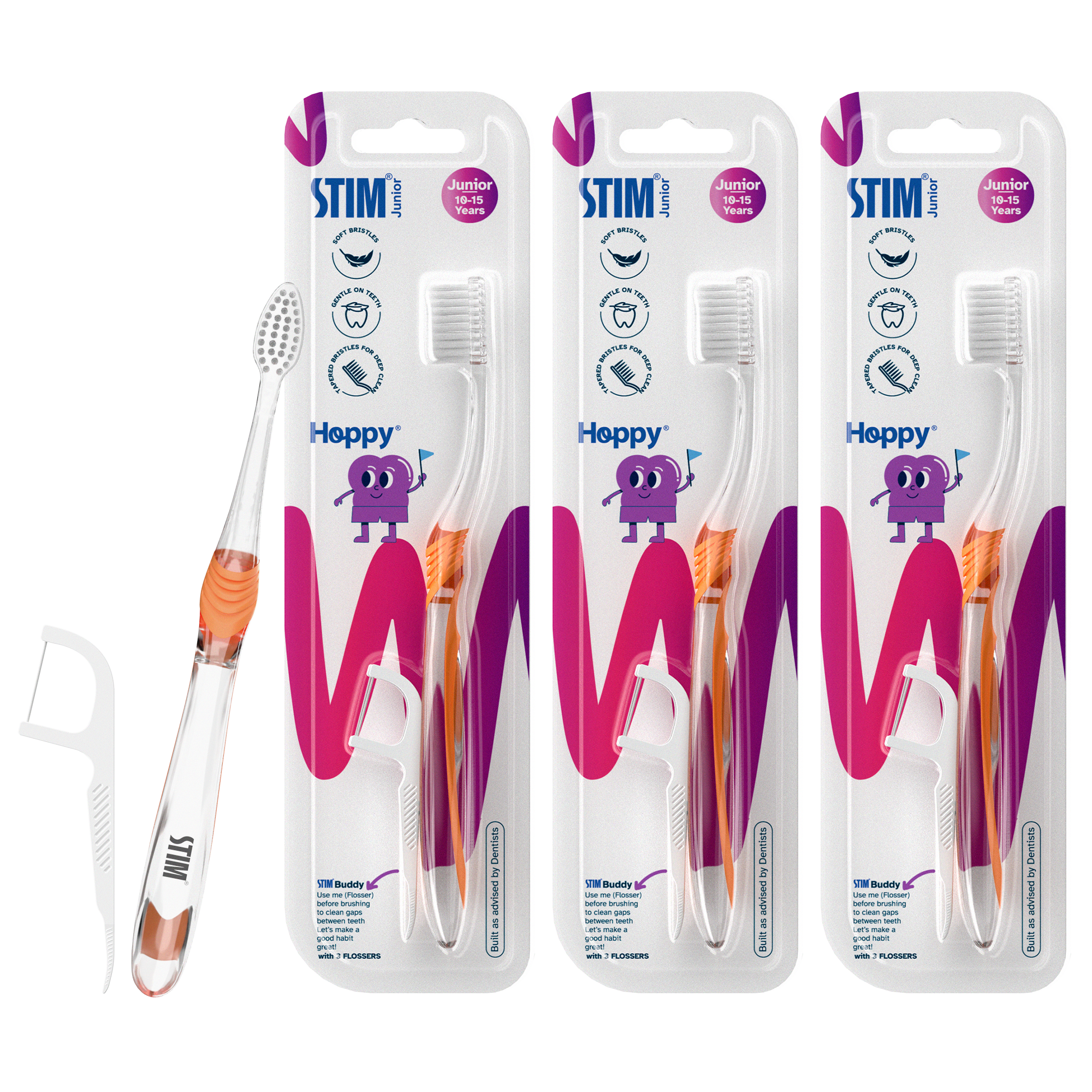 Junior Toothbrush with 3 Floss Picks (Set of 3)